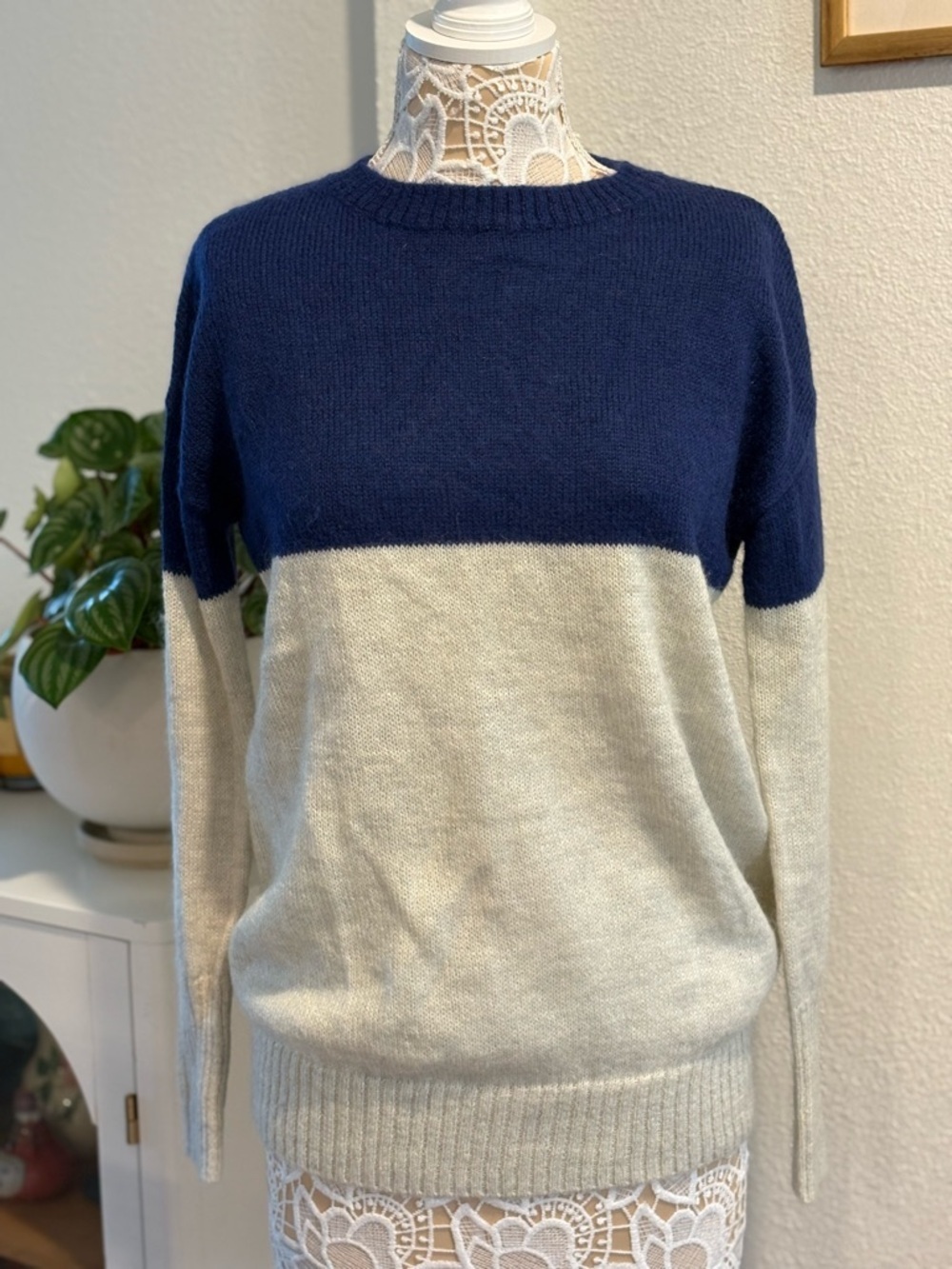 GAP Oversized Colorblock Mohair Blend Sweater in Navy and Gray- size S